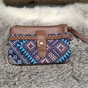 Small blue and brown leather Women's Clutch